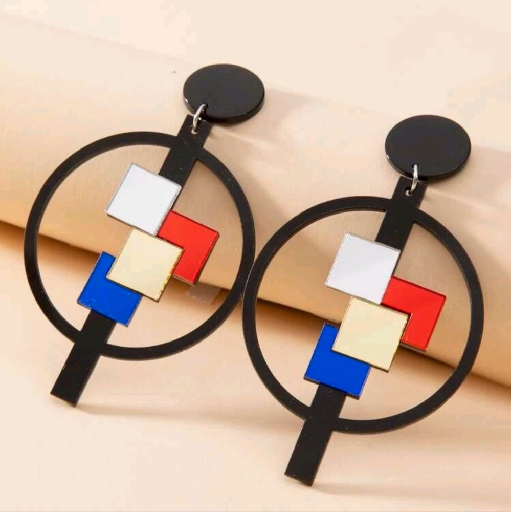 Mod Colorblock Earrings - Picture 2 of 2